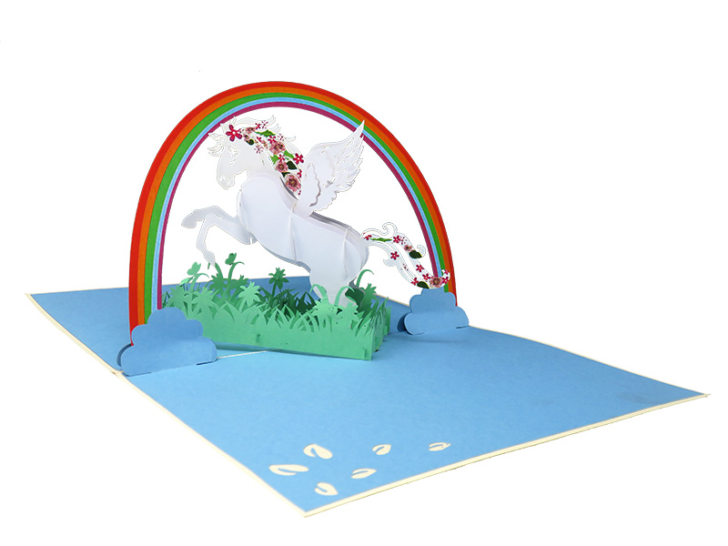 Unicorn under a Rainbow pop-up card