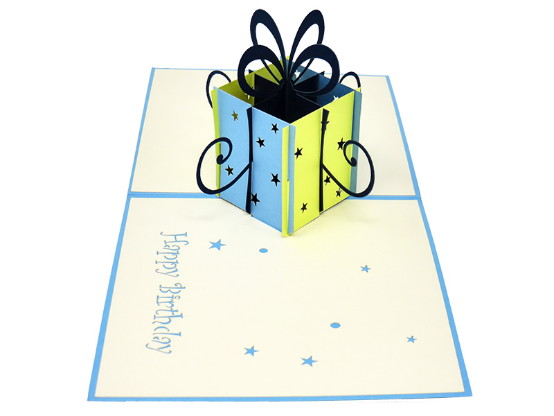 Large Blue and Yellow Birthday Gift pop-up card