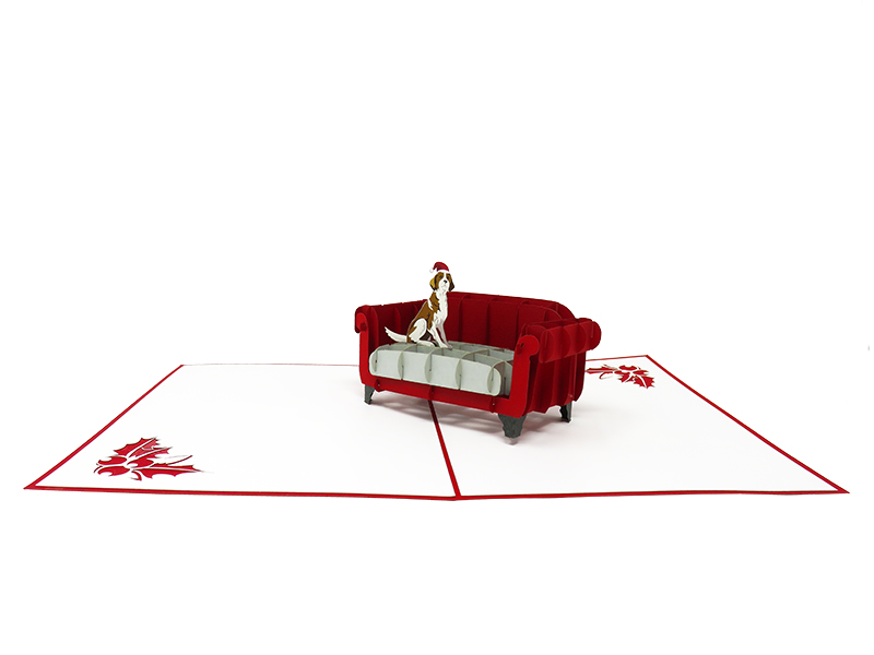 Christmas Dog on the Sofa pop-up card