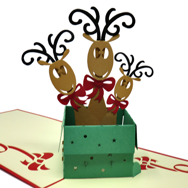 Reindeer in a box pop-up card