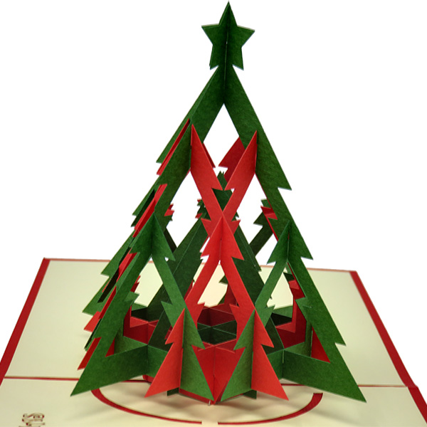 Red and Green 3D Christmas Tree pop-up card