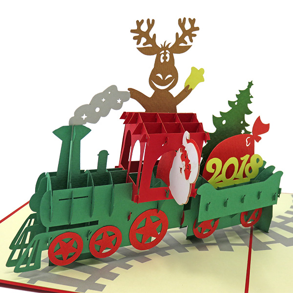 Santa and his Reindeer Aboard the Christmas Train pop-up card