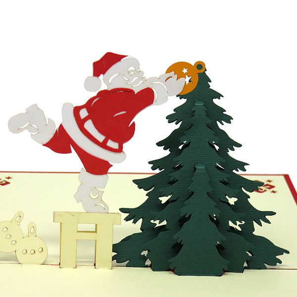 Santa Decorating his Christmas Tree pop-up card