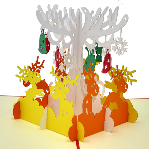 A Reindeer Christmas Tree pop-up card