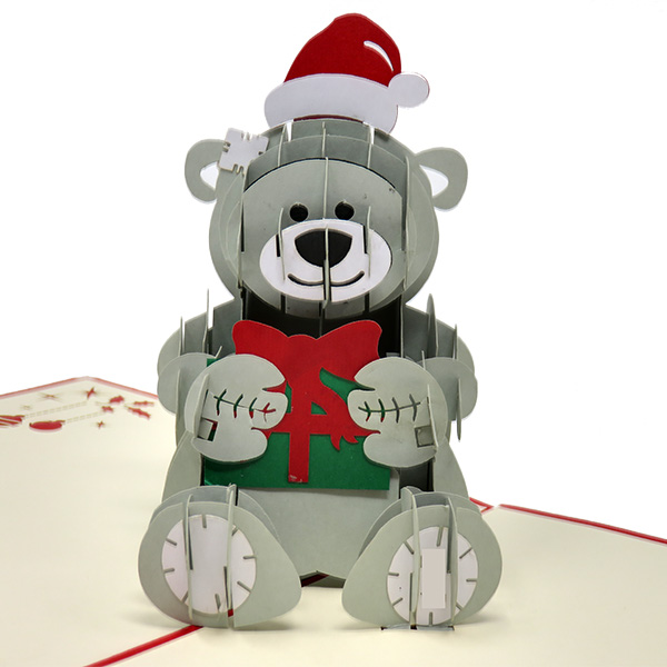 Grey Christmas Bear pop-up card