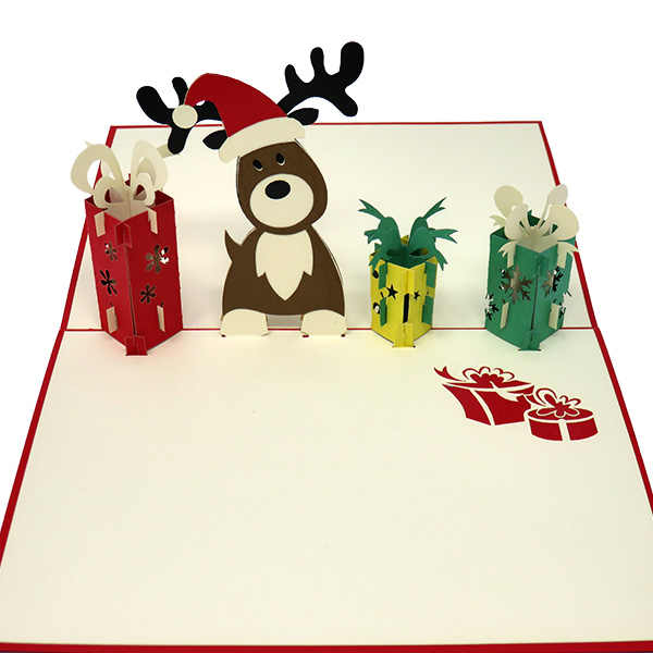 Reindeer with Antlers and Santa's Hat pop-up card