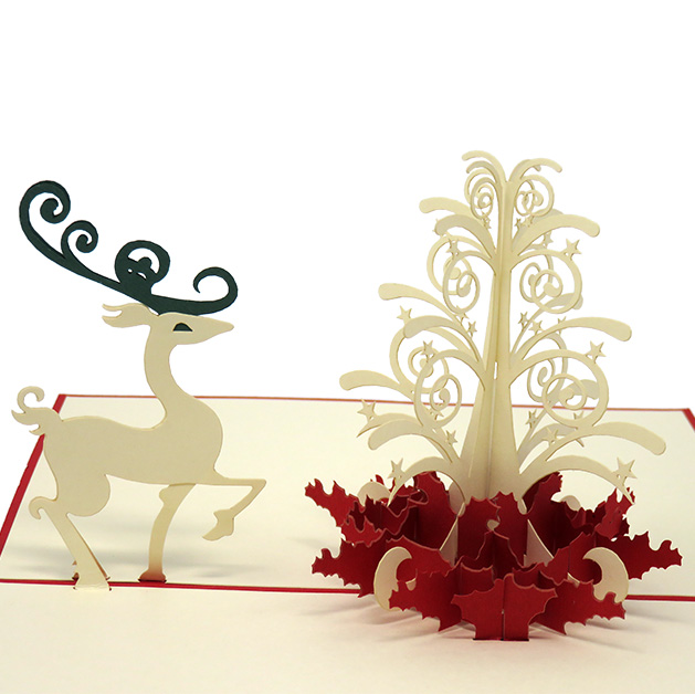 An Abstract Christmas Tree and Reindeer pop-up card