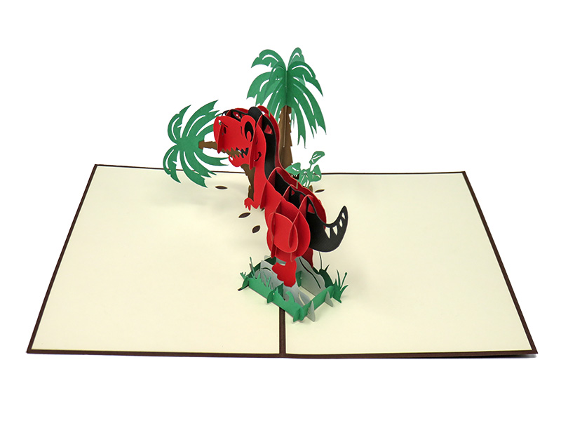 Red T-Rex Dinosaur pop-up card
