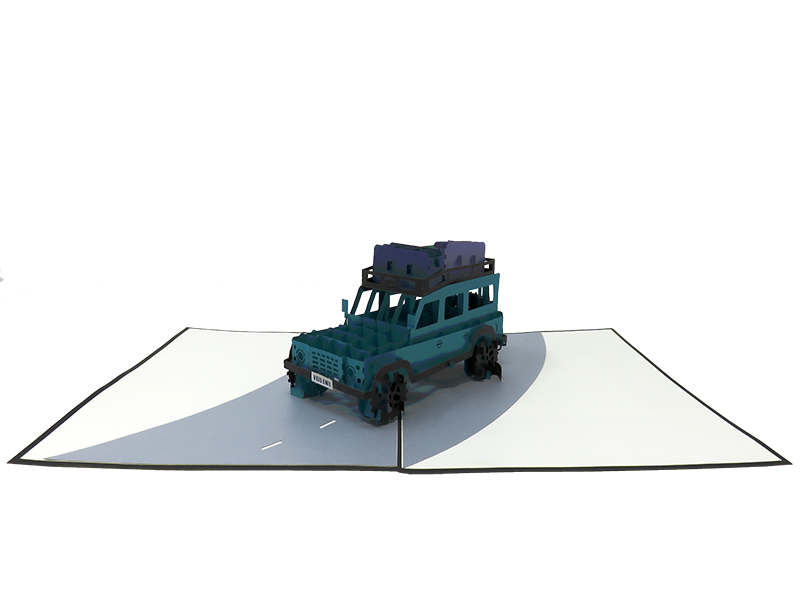 Blue Land Rover pop-up card