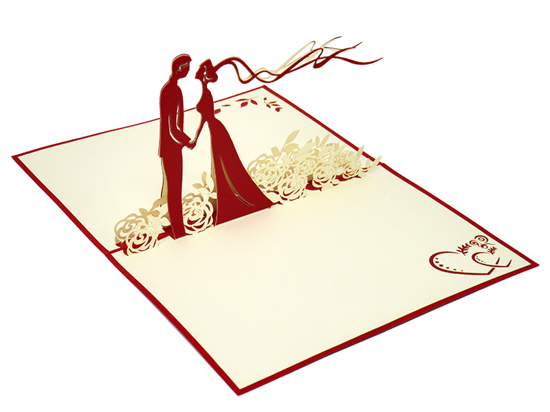 Bride and Groom in a Rose Garden pop-up card