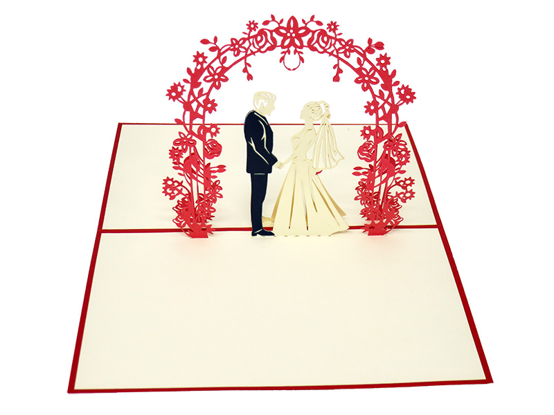 Bride and Groom under a Flower Arch pop-up card