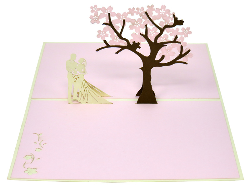 Bride and Groom under a Cherry Blossom Tree pop-up card