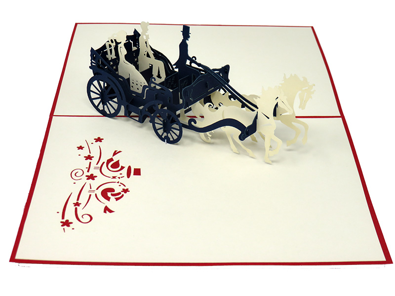 Bride and Groom in a Horse Drawn Carriage pop-up card